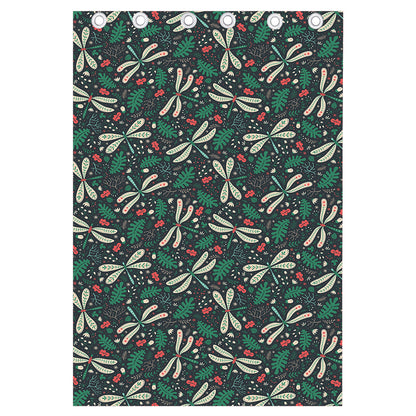 Christmas Floral Dragonfly Pattern Print Curtain