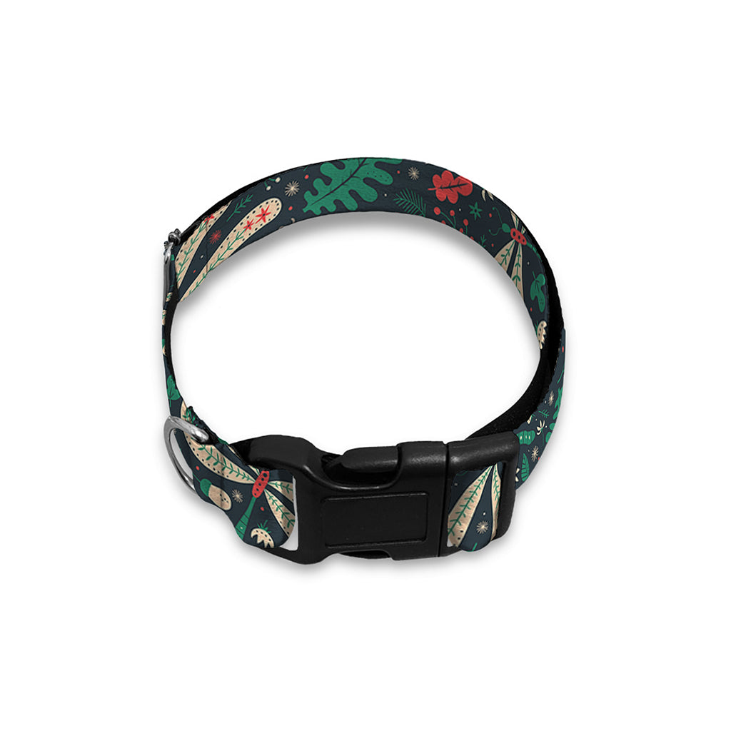 Christmas Floral Dragonfly Pattern Print Dog Collar