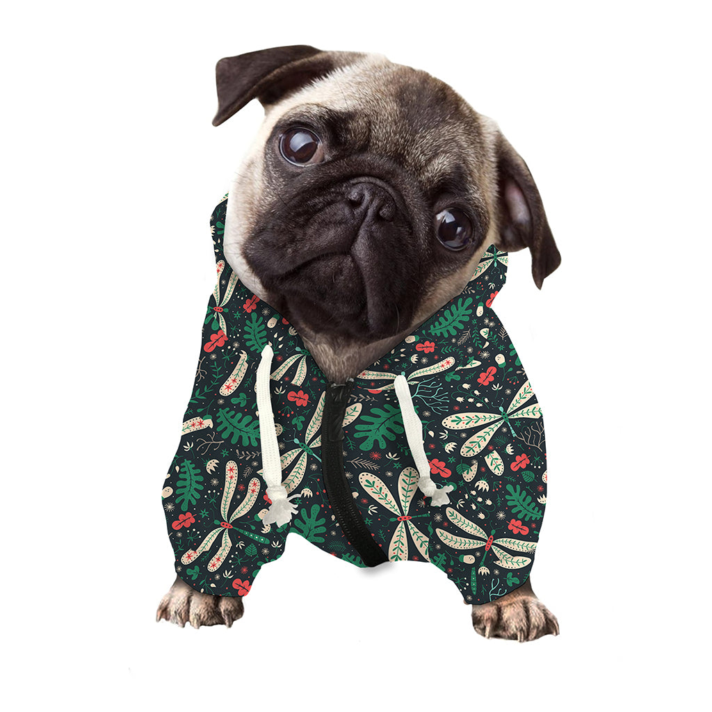 Christmas Floral Dragonfly Pattern Print Dog Zip Up Hoodie
