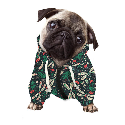 Christmas Floral Dragonfly Pattern Print Dog Zip Up Hoodie