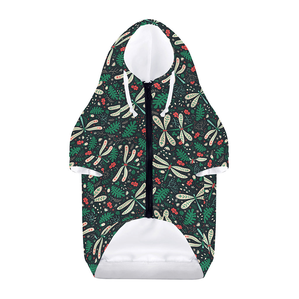 Christmas Floral Dragonfly Pattern Print Dog Zip Up Hoodie
