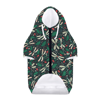 Christmas Floral Dragonfly Pattern Print Dog Zip Up Hoodie
