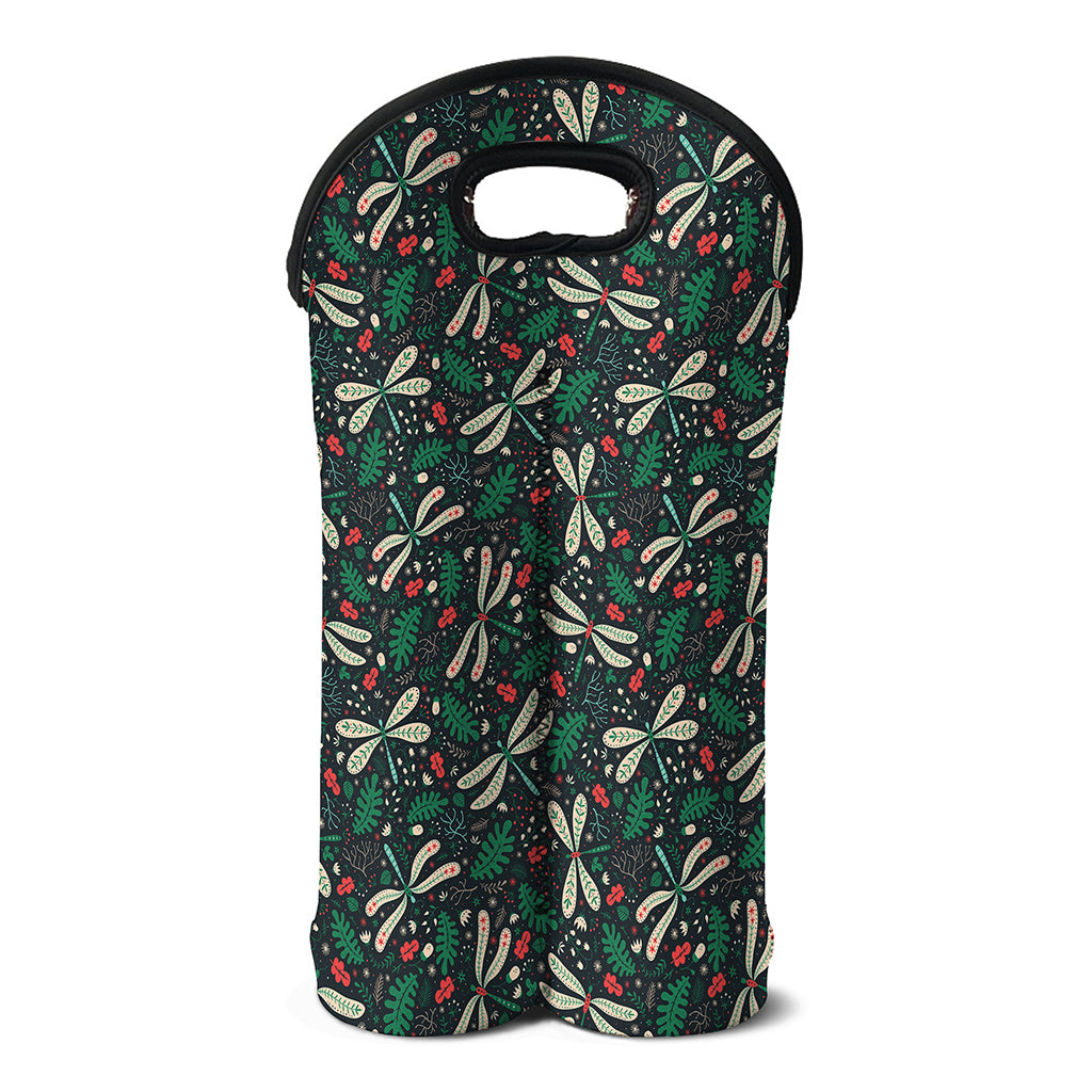 Christmas Floral Dragonfly Pattern Print Double Neoprene Wine Tote