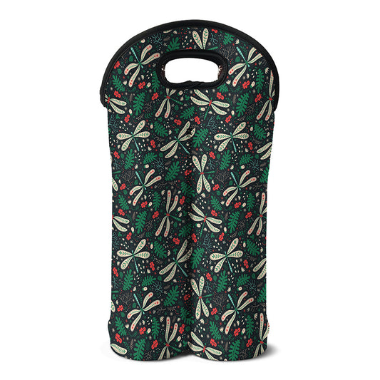 Christmas Floral Dragonfly Pattern Print Double Neoprene Wine Tote