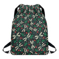 Christmas Floral Dragonfly Pattern Print Drawstring Backpack