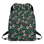 Christmas Floral Dragonfly Pattern Print Drawstring Backpack