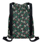 Christmas Floral Dragonfly Pattern Print Drawstring Backpack