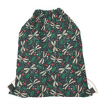 Christmas Floral Dragonfly Pattern Print Drawstring Bag