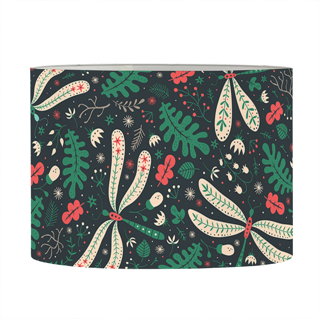 Christmas Floral Dragonfly Pattern Print Drum Lamp Shade