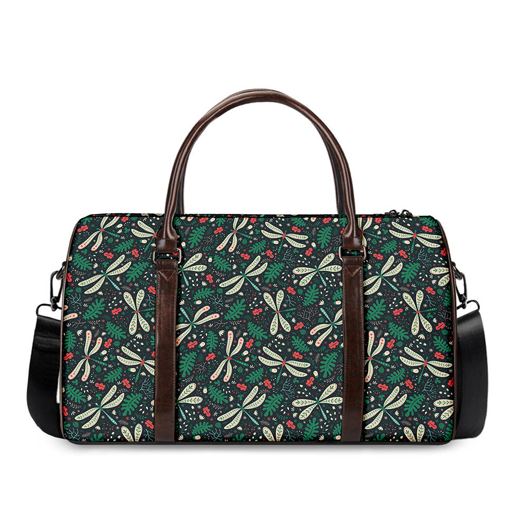 Christmas Floral Dragonfly Pattern Print Duffle Bag