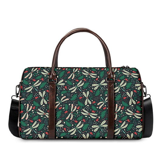 Christmas Floral Dragonfly Pattern Print Duffle Bag