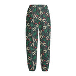 Christmas Floral Dragonfly Pattern Print Fleece Lined Knit Pants