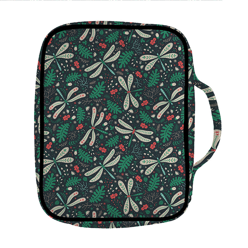 Christmas Floral Dragonfly Pattern Print Front Pocket Bible Bag