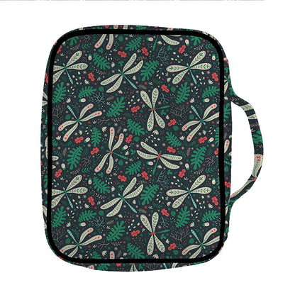 Christmas Floral Dragonfly Pattern Print Front Pocket Bible Bag
