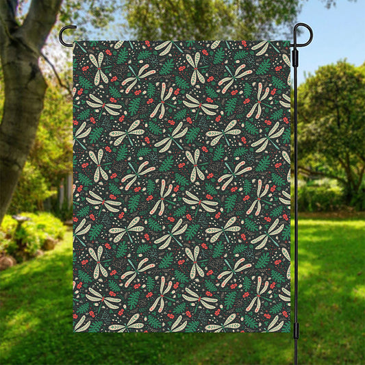 Christmas Floral Dragonfly Pattern Print Garden Flag