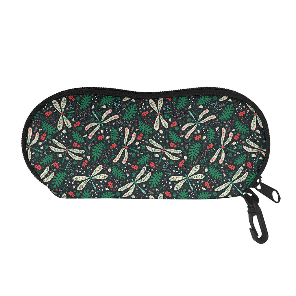 Christmas Floral Dragonfly Pattern Print Glasses Case