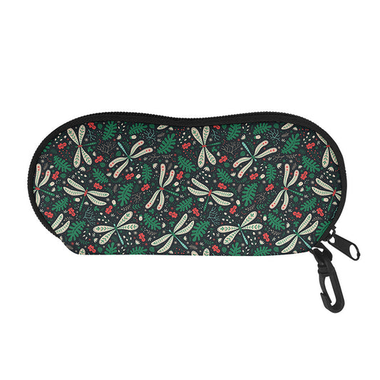 Christmas Floral Dragonfly Pattern Print Glasses Case