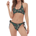 Christmas Floral Dragonfly Pattern Print Halter Scoop Tie Side Bikini