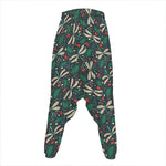 Christmas Floral Dragonfly Pattern Print Hammer Pants