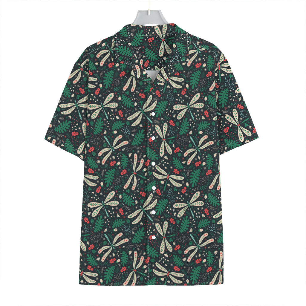 Christmas Floral Dragonfly Pattern Print Hawaiian Shirt