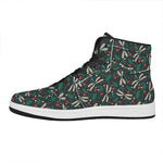 Christmas Floral Dragonfly Pattern Print High Top Leather Sneakers