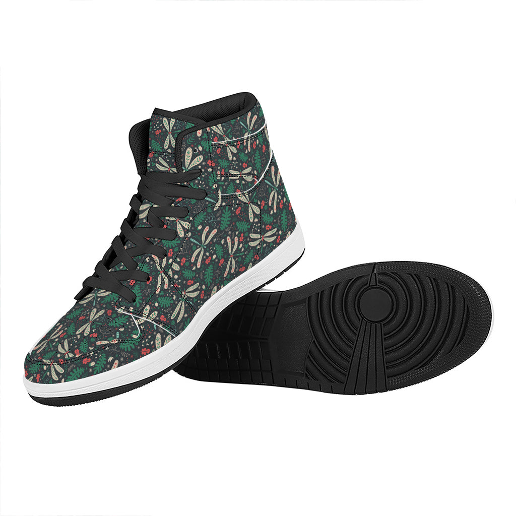 Christmas Floral Dragonfly Pattern Print High Top Leather Sneakers