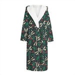 Christmas Floral Dragonfly Pattern Print Hooded Bathrobe