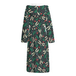 Christmas Floral Dragonfly Pattern Print Hooded Bathrobe