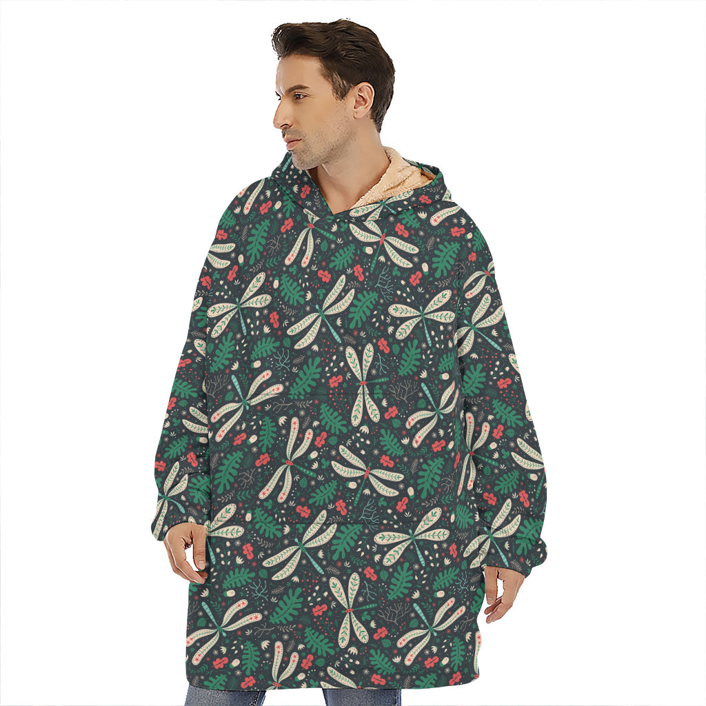 Christmas Floral Dragonfly Pattern Print Hoodie Blanket