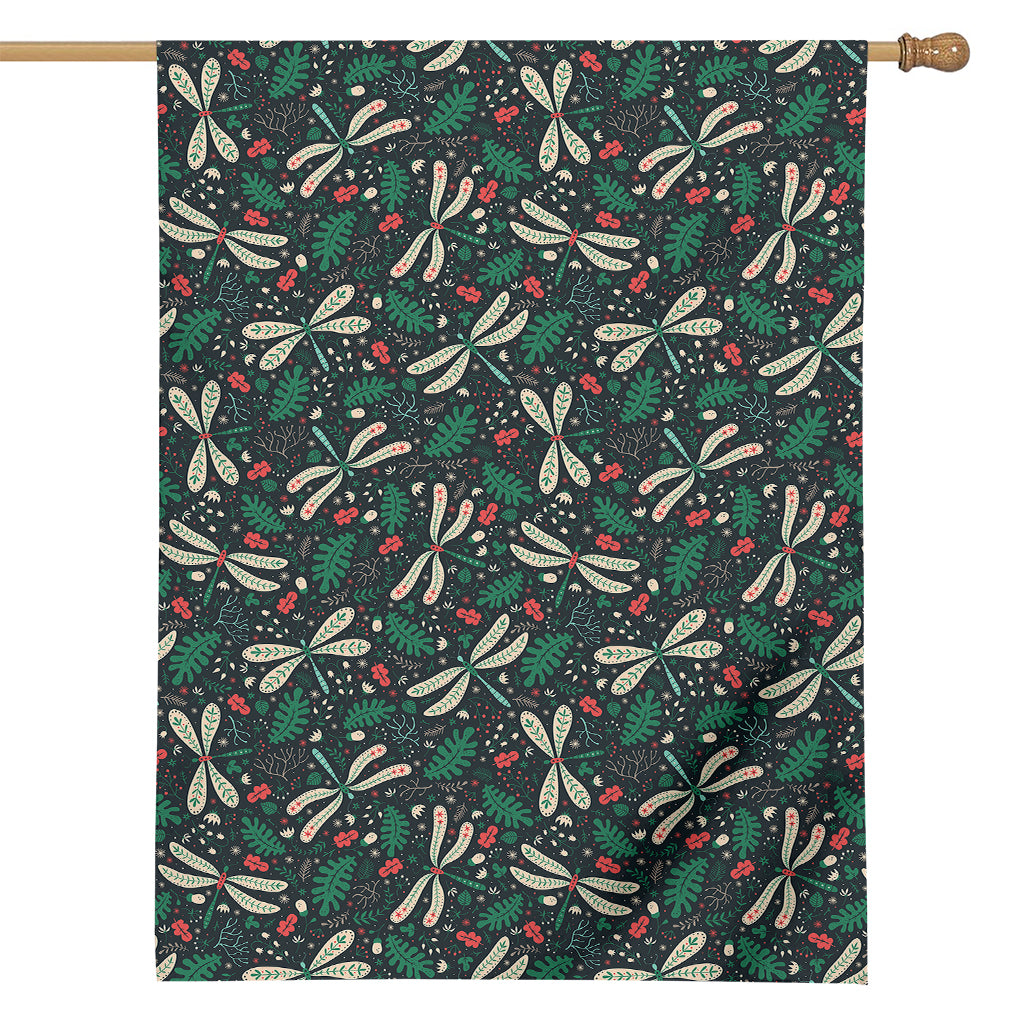Christmas Floral Dragonfly Pattern Print House Flag