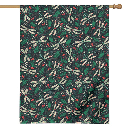 Christmas Floral Dragonfly Pattern Print House Flag