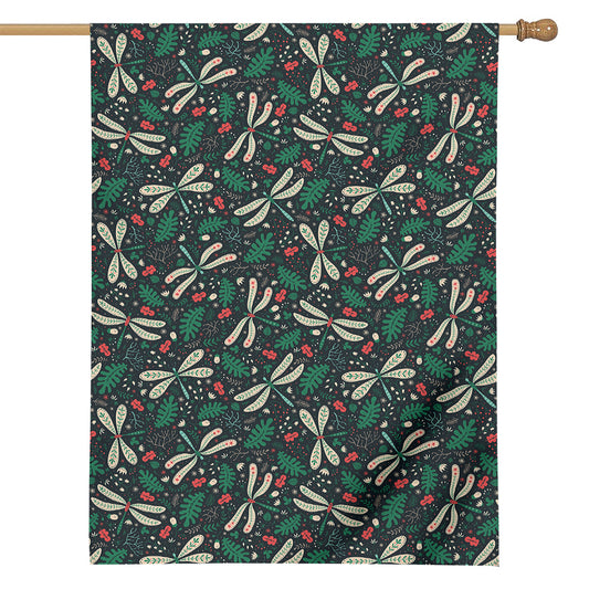 Christmas Floral Dragonfly Pattern Print House Flag