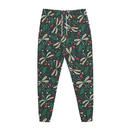 Christmas Floral Dragonfly Pattern Print Jogger Pants