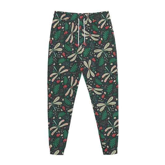 Christmas Floral Dragonfly Pattern Print Jogger Pants