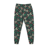 Christmas Floral Dragonfly Pattern Print Jogger Pants