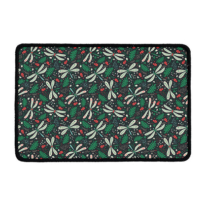 Christmas Floral Dragonfly Pattern Print Kitchen Mat