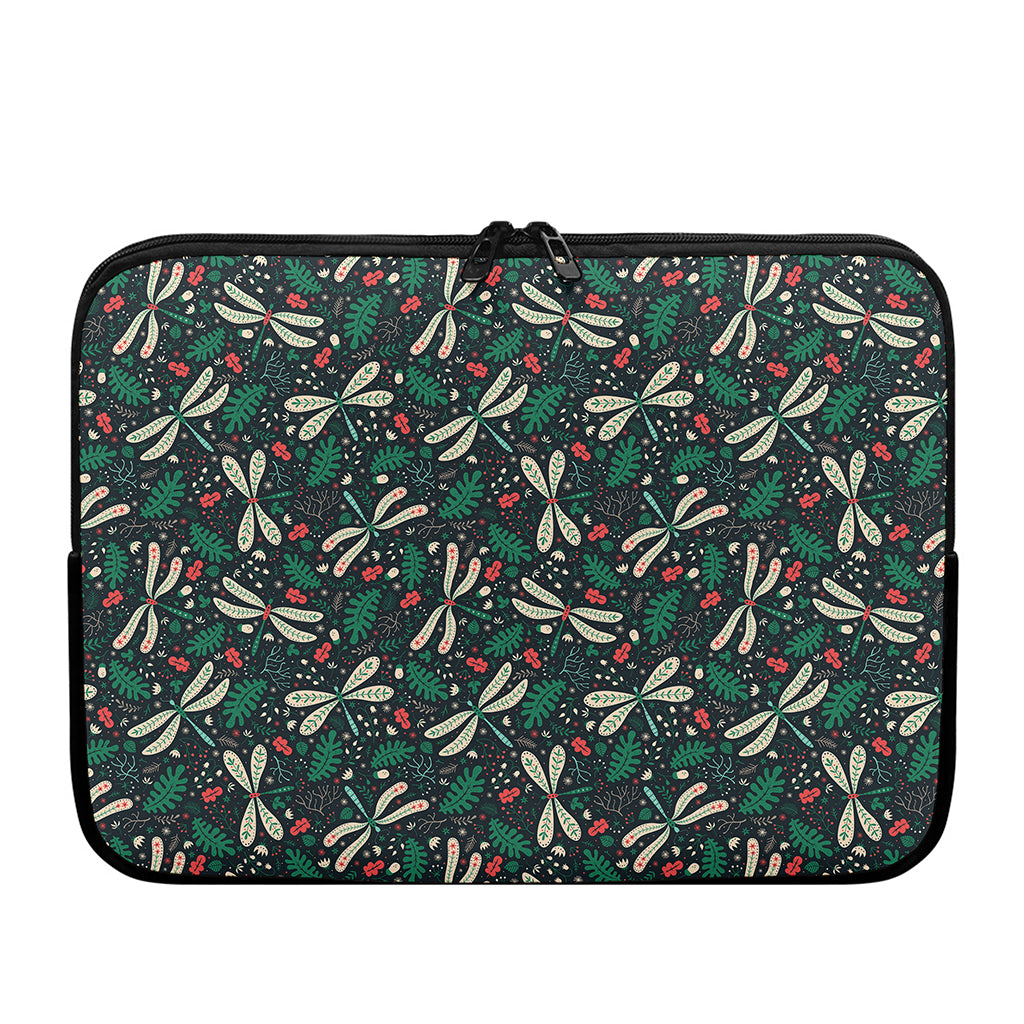 Christmas Floral Dragonfly Pattern Print Laptop Sleeve