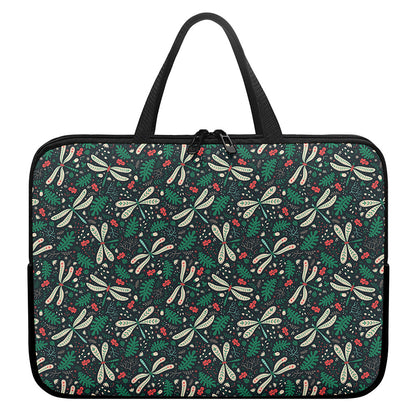 Christmas Floral Dragonfly Pattern Print Laptop Sleeve With Handle
