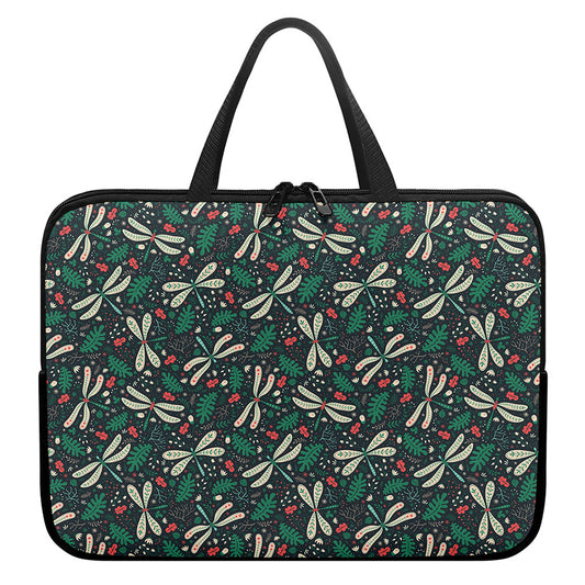 Christmas Floral Dragonfly Pattern Print Laptop Sleeve With Handle