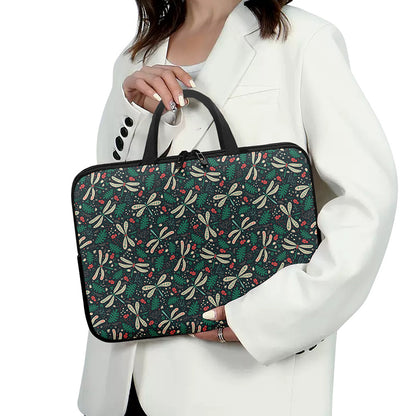 Christmas Floral Dragonfly Pattern Print Laptop Sleeve With Handle