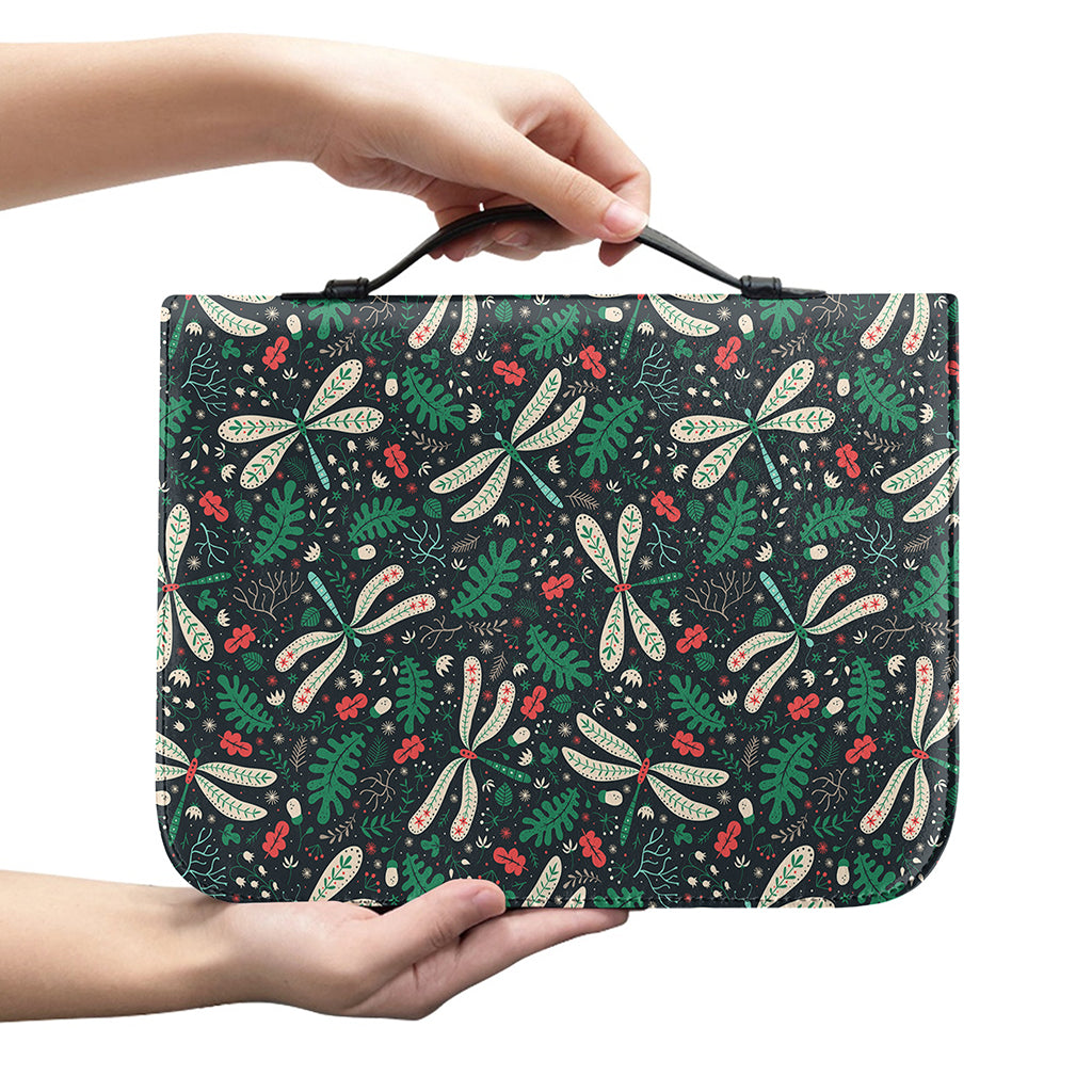 Christmas Floral Dragonfly Pattern Print Leather Bible Cover
