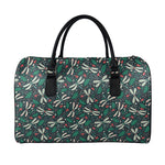 Christmas Floral Dragonfly Pattern Print Leather Duffle Bag