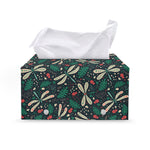 Christmas Floral Dragonfly Pattern Print Leather Tissue Box Cover