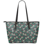 Christmas Floral Dragonfly Pattern Print Leather Tote Bag