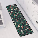 Christmas Floral Dragonfly Pattern Print Long Kitchen Mat