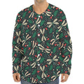 Christmas Floral Dragonfly Pattern Print Long Sleeve Baseball Jersey