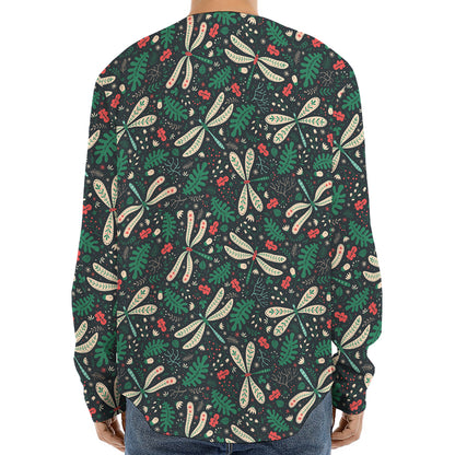 Christmas Floral Dragonfly Pattern Print Long Sleeve Baseball Jersey