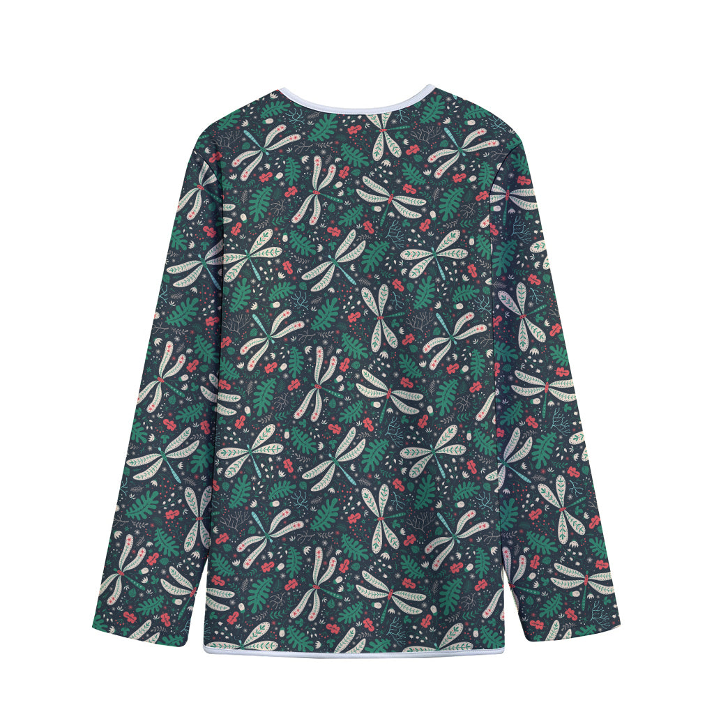Christmas Floral Dragonfly Pattern Print Long Sleeve Short Coat