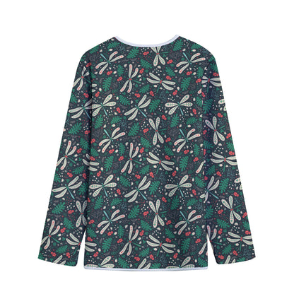 Christmas Floral Dragonfly Pattern Print Long Sleeve Short Coat