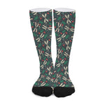 Christmas Floral Dragonfly Pattern Print Long Socks